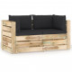 Canapé de jardin 2 places avec coussins bois imprégné de vert - Couleur au choix Noir