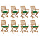 Chaises pliables d'extérieur avec coussins 8 pcs bois d'acacia - Couleur au choix Vert