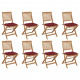 Chaises pliables d'extérieur avec coussins 8 pcs bois d'acacia - Couleur au choix Rouge-bordeaux