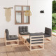 salon de jardin 5 pcs avec coussins bois de pin massif 