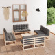 Salon de jardin 9 pcs avec coussins bois de pin massif 