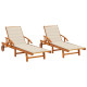 Lot de 2 transats chaise longue bain de soleil lit de jardin terrasse d'extérieur avec coussins bois d'acacia solide - Couleur au choix Crème