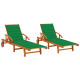 Lot de 2 transats chaise longue bain de soleil lit de jardin terrasse d'extérieur avec coussins bois d'acacia solide - Couleur au choix Vert