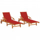 Chaises longues 2 pcs avec coussins bois d'acacia solide - Couleur au choix Rouge