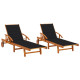 Lot de 2 transats chaise longue bain de soleil lit de jardin terrasse d'extérieur avec coussins bois d'acacia solide - Couleur au choix Noir