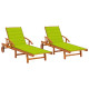 Lot de 2 transats chaise longue bain de soleil lit de jardin terrasse d'extérieur avec coussins bois d'acacia solide - Couleur au choix Vert Vif