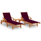 Lot de 2 transats chaise longue bain de soleil lit de jardin terrasse d'extérieur avec table et coussins acacia solide - Couleur au choix Rouge-bordeaux