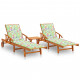 Chaises longues 2 pcs avec table et coussins acacia solide - Couleur au choix motif feuilles