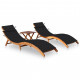 Chaises longues 2 pcs avec table et coussins acacia solide 