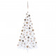  Demi-arbre de Noël artificiel avec LED et boules Blanc 210 cm 