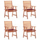 Chaises à dîner d'extérieur 4 pcs avec coussins acacia massif 