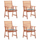 Chaises à dîner d'extérieur 4 pcs avec coussins acacia massif 