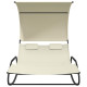Transat chaise longue bain de soleil double à bascule avec auvent 175,5 x 137,5 x 182,5 cm - Couleur au choix Crème