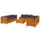 Salon de jardin 9 pcs avec coussins bois d'acacia solide 