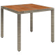 Table de jardin dessus en bois gris 90x90x75 cm résine tressée 