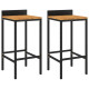 Tabourets de bar 2 pcs noir résine tressée et bois d'acacia 