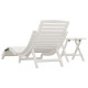 Transat chaise longue bain de soleil lit de jardin terrasse meuble d'extérieur avec table blanc bois massif d'acacia helloshop26 02_0012601 