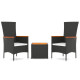 Ensemble de salon de jardin 3 pcs noir poly rotin et acacia 