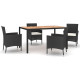 Mobilier à dîner de jardin et coussins 5pcs noir résine tressée 