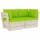 Canapé palette à 2 places de jardin avec coussins bois d'épicéa - Couleur au choix Vert-clair