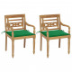 Chaises batavia 2 pcs bois de teck avec coussins - Couleur au choix Vert