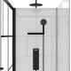 Cabine de douche 110x80cm / receveur bas - verre transparent sérigraphié et blanc - profilés noir 
