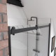 Paroi porte de douche type industriel coulissante noir mat - 140x200cm - verre trempé 8mm - railroad dark 140 front Aurlane - FAC358 