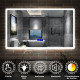 Aica miroir salle de bain anti-buée led de 120 x 70 cm de 3 couleurs avec bluetooth, horloge, date et tompérature 
