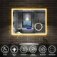 Aica miroir salle de bain 80x60cm 3 couleurs led réglable+antibuée(bluetooth haut-parleur,horloge,date,température)+grossissant 