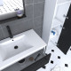 Pack meuble de salle de bain 80x50 noir - 2 tiroirs + vasque resine blanche + miroir + colonne 