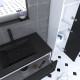 Ensemble meuble de salle de bain 80x50 cm - vasque noir effet pierre + colonne + miroir Aurlane - PACM030 
