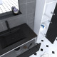 Ensemble meuble de salle de bain 80x50 cm - vasque noir effet pierre + colonne noir mat + miroir Aurlane - PACM031 