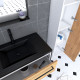 Meuble de salle de bain 80x50 cm - 2 tiroirs chêne naturel + vasque noir + miroir + colonne 