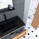 Ensemble de salle de bain 80 cm chêne naturel + vasque noir + miroir led + colonne de rangement Aurlane - PACM042 