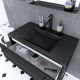 Meuble de salle de bain 80x50cm noir mat - 2 tiroirs noir mat - vasque résine noire effet pierre et miroir noir mat - structura p062 