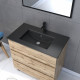 Meuble salle de bain 80x80 cm - finition chene naturel + vasque noire + miroir - timber 80 - pack17 