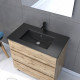 Meuble salle de bain 80x80 - finition chene naturel + vasque noire + miroir led - timber 80 - pack18 