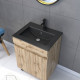 Meuble salle de bain 60x80 - finition chene naturel + vasque noire + miroir barber - timber 60 - pack20 