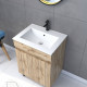 Meuble salle de bain 60x80 - finition chene naturel + vasque blanche + miroir barber - timber 60 - pack22 