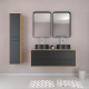 Meuble salle de bains 120cm_vasques rondes_miroirs et colonne - chêne naturel et noir - uby 