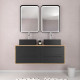 Meuble de salle de bains 120 cm_2 vasques carrées_2 miroirs led - chêne naturel et noir mat - uby Aurlane - PACM291 
