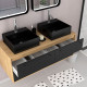 Meuble de salle de bains 120 cm - 2 vasques carrées et colonne - chêne naturel et noir mat - uby 