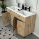 Meuble salle de bains 120cm 4 portes chêne industriel + vasque blanche et miroirs avec appliques led Aurlane - PACM302 