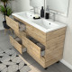 Meuble salle de bains 120cm 6 tiroirs chêne industriel + vasque blanche et miroirs avec appliques led Aurlane - PACM304 