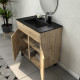 Meuble salle de bains 80cm 2 portes chêne industriel + vasque noire et miroir ovale Aurlane - PACM307 