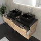 Meuble salle de bains 120cm chêne et noir, vasques carrées et miroir led 120x70 - omega Aurlane - PACM508 