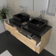 Meuble salle de bains 120cm chêne et noir, vasques carrées & miroirs avec appliques 55x75 - omega Aurlane - PACM598 