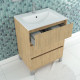 Pack meuble salle de bains 60cm chêne clair 3 tiroirs, vasque, miroir 60x80 et réglette led - xenos 