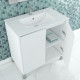Pack meuble salle de bains 80cm blanc 2 portes, vasque, miroir 60x80 à leds intégrées - xenos 