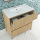 Pack meuble salle de bains 80cm chêne clair 3 tiroirs, vasque, miroir 60x80 et réglette led - xenos 